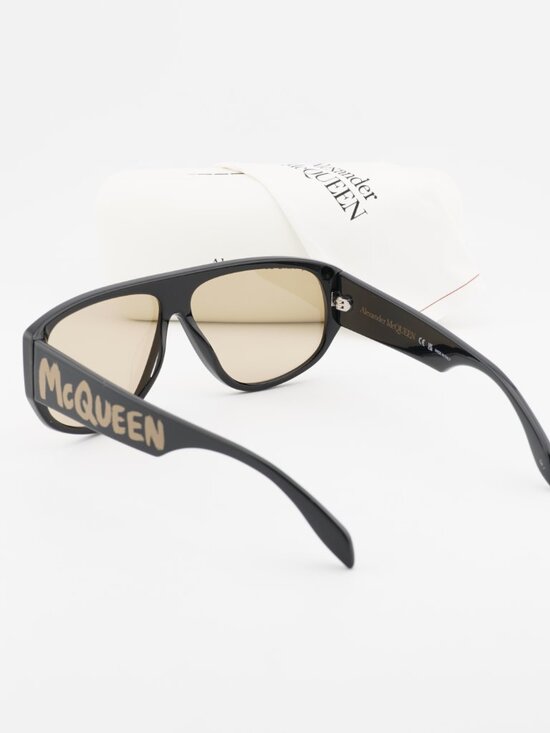 Alexander McQueen AM0386S 002 Shield Sunglasses - Black / Brown main image 4